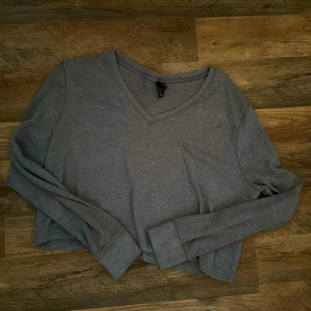 Large Waffle Blue Crop Long Sleeve